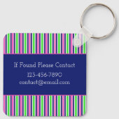 Preppy Pink Green Navy Blue Strips Personalisiert Schlüsselanhänger (Rückseite)