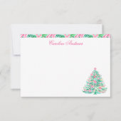 Preppy Pink & Green Palm Beach Weihnachtsbaum Dankeskarte (Vorderseite)