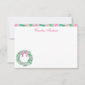 Preppy Pink & Green Palm Beach Wreath Dankeskarte (Vorderseite)