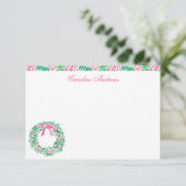 Preppy Pink & Green Palm Beach Wreath Dankeskarte (Stehend Vorderseite)