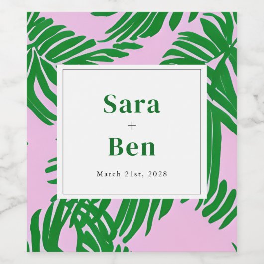 Preppy Pink + Green Palm Tree Weinetikett (Einzelnes Label)