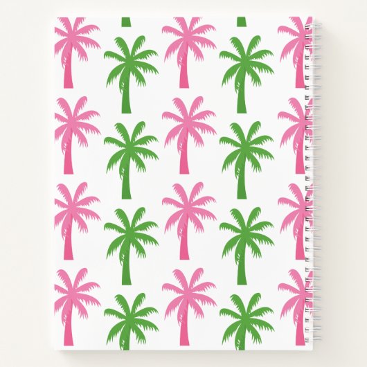Preppy Pink & Green Palm Trees Monogram Notebook Notizblock (Rückseite)