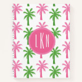 Preppy Pink & Green Palm Trees Monogram Notebook Notizblock (Vorderseite)