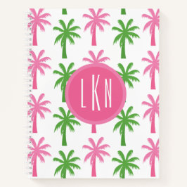 Preppy Pink & Green Palm Trees Monogram Notebook Notizblock