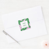 Preppy Pink + Green Palm Trees Wedding Quadratischer Aufkleber (Umschlag)
