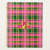Preppy Pink & Green Plaid | Monogrammed Planner Planer (Vorderseite)