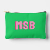Preppy Pink Green Shadow Block Monogram, Custom Zubehörtasche (Vorderseite)