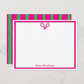 Preppy Pink & Green Tennis Flat Card Stationary  Dankeskarte