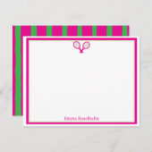 Preppy Pink & Green Tennis Flat Card Stationary  Dankeskarte (Vorne/Hinten)