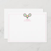 Preppy Pink & Green Tennis rackets  Dankeskarte (Vorne/Hinten)