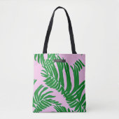 Preppy Pink & Green Tropical Palm Blätter Tasche (Vorderseite)