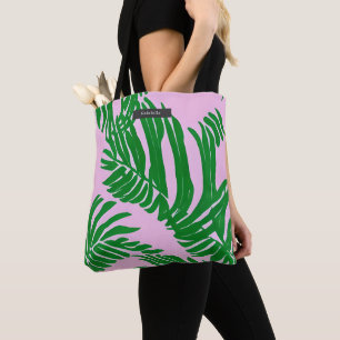 Preppy Pink & Green Tropical Palm Blätter Tasche