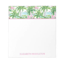 Preppy Pink Green Tropical Palm Tree Personalisier Notizblock