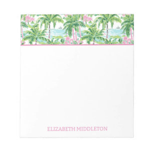 Preppy Pink Green Tropical Palm Tree Personalisier Notizblock