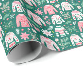 Preppy Pink & Green Ugg Weihnachtssüßer Geschenkpapier (Rolleneckpunkt)