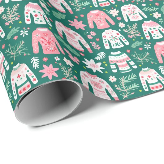 Preppy Pink & Green Ugg Weihnachtssüßer Geschenkpapier (Rolleneckpunkt)