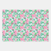 Preppy Pink & Green Weihnachten Blume & Bows Geschenkpapier Set (Vorderseite)