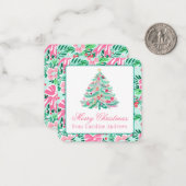 Preppy Pink & Green Weihnachtsbaum Geschenkverpack Mitteilungskarte (Vorderseite/Rückseite Beispiel)