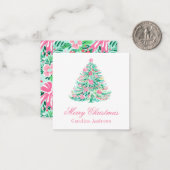 Preppy Pink & Green Weihnachtsbaum Geschenkverpack Mitteilungskarte (Vorderseite/Rückseite Beispiel)