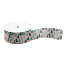 Preppy Pink & Green Weihnachtsbaumen Ripsband