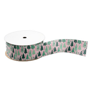 Preppy Pink & Green Weihnachtsbaumen Ripsband