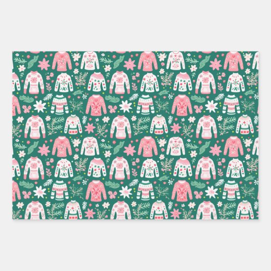 Preppy Pink & Green Weihnachtsgebäck Tasse Sweater Geschenkpapier Set (Vorderseite 3)