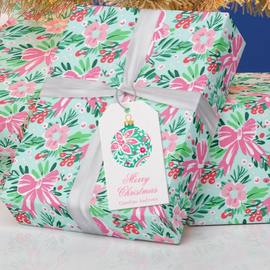 Preppy Pink & Green Weihnachtsschmuck Geschenkanhänger