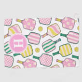 Preppy Pink Green Yellow Picklebal Monogram Handtu Golfhandtuch (Horizontal)