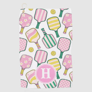 Preppy Pink Green Yellow Picklebal Monogram Handtu Golfhandtuch
