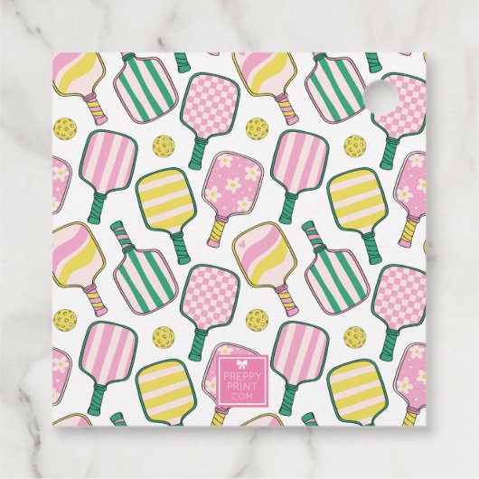 Preppy Pink Green & Yellow Pickleball Geschenkanhänger (Rückseite)