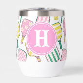 Preppy Pink Green & Yellow Pickleball Monogram (Vorderseite)