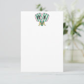 Preppy Pink Green & Yellow Pickleball Monogram Dankeskarte (Stehend Vorderseite)