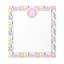 Preppy Pink Green Yellow Pickleball Monogram Notizblock