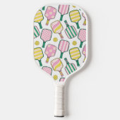 Preppy Pink Green & Yellow Pickleball Monogram Schläger (Rückseite)