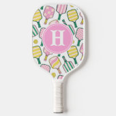 Preppy Pink Green & Yellow Pickleball Monogram Schläger (Vorderseite)