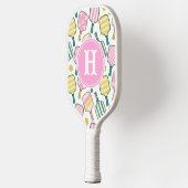 Preppy Pink Green & Yellow Pickleball Monogram Schläger (Links)