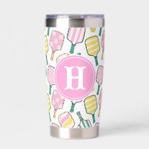 Preppy Pink Green & Yellow Pickleball Monogram