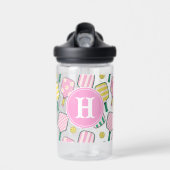 Preppy Pink Green & Yellow Pickleball Monogram Trinkflasche (Vorne)