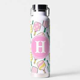 Preppy Pink Green & Yellow Pickleball Monogram Trinkflasche