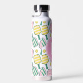 Preppy Pink Green & Yellow Pickleball Monogram Trinkflasche (Rechts)