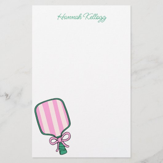 Preppy Pink Green & Yellow Pickleball Personalisie Briefpapier (Vorderseite)