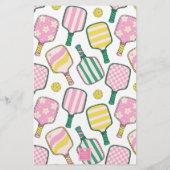 Preppy Pink Green & Yellow Pickleball Personalisie Briefpapier (Rückseite)