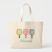 Preppy Pink Green Yellow Pickleball Personalisiert Jumbo Stoffbeutel (Vorne)