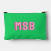 Preppy Pink Grüner Shadow Block Monogramm, Maßgesc Zubehörtasche (Rückseite)