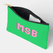 Preppy Pink Grüner Shadow Block Monogramm, Maßgesc Zubehörtasche (Offen)