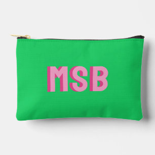 Preppy Pink Grüner Shadow Block Monogramm, Maßgesc Zubehörtasche