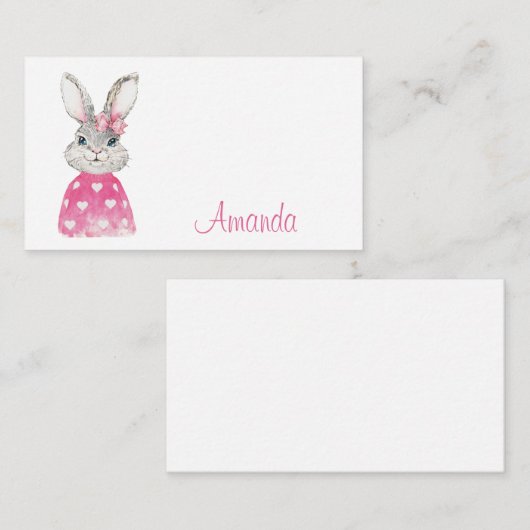 Preppy Pink Heart Bow Bunny Mitteilungskarte (Vorne/Hinten)