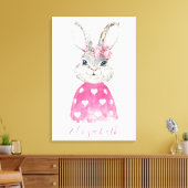 Preppy Pink Herz Personalisiert Bunny Leinwanddruck (Insitu (Wohnzimmer))