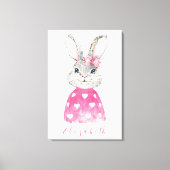 Preppy Pink Herz Personalisiert Bunny Leinwanddruck (Vorderseite)