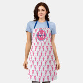 Preppy-Pink-Hummer auf Weiß mit Navy-Monogramm Schürze (Getragen)